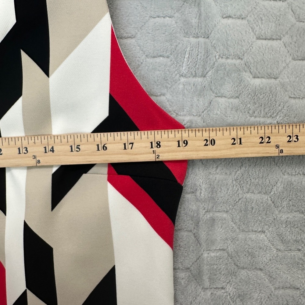 BOSS Hugo Boss Geometric Sheath Dress 10 Red Black Beige V Neck Portugal 40s Mod - Picture 5 of 7